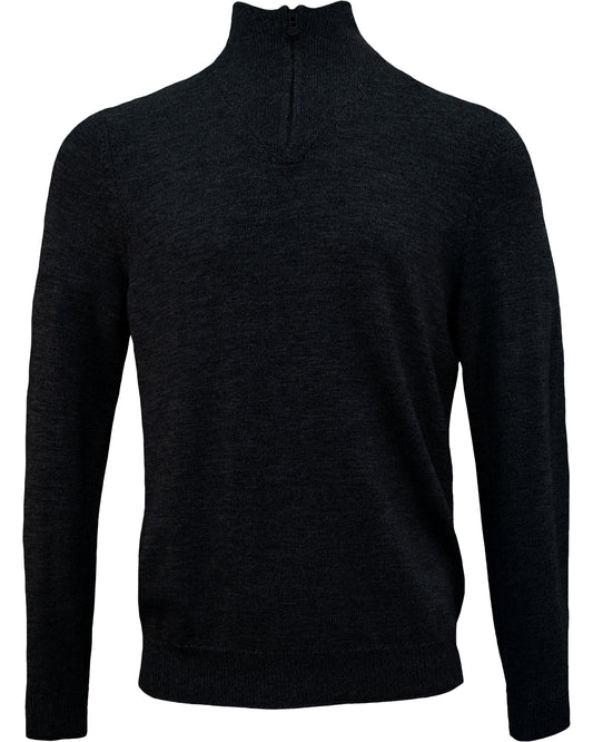 QUEST VOLLMODISCHER MERINO-PULLOVER MIT VIERTELREISSVERSCHLUSS - SCHWARZ