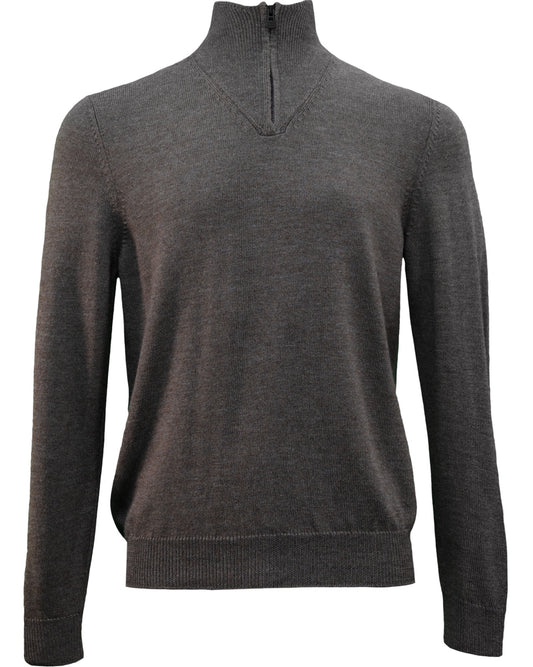QUEST VOLLMODISCHER MERINO-PULLOVER MIT VIERTELREISSVERSCHLUSS – MARINEBLAU-OLIVGRÜN