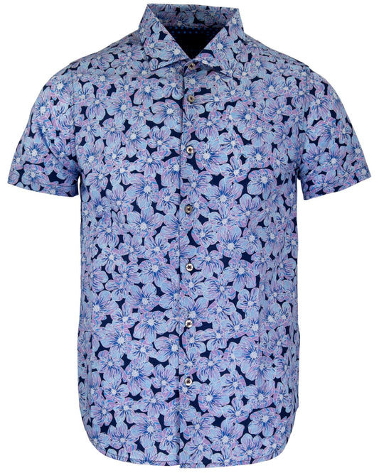 GEORGE ALLOVER FLOWERS HEMD - BLAU