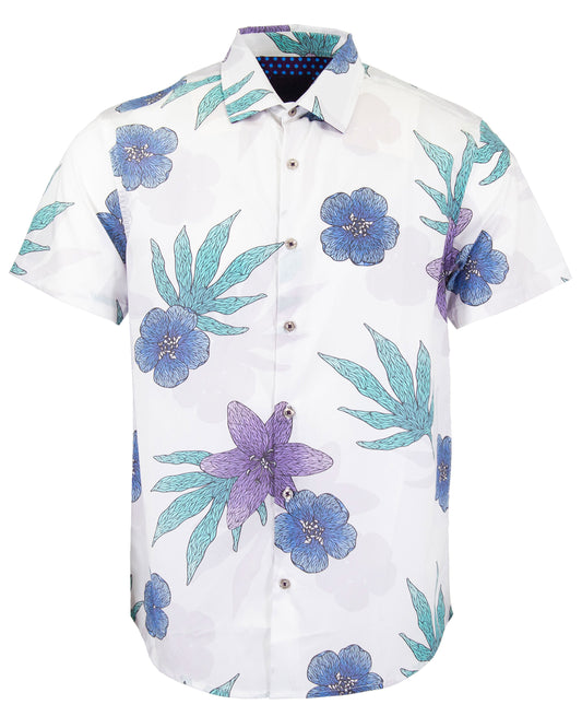 GEORGE FLORAL MEMORY HEMD - WEISS