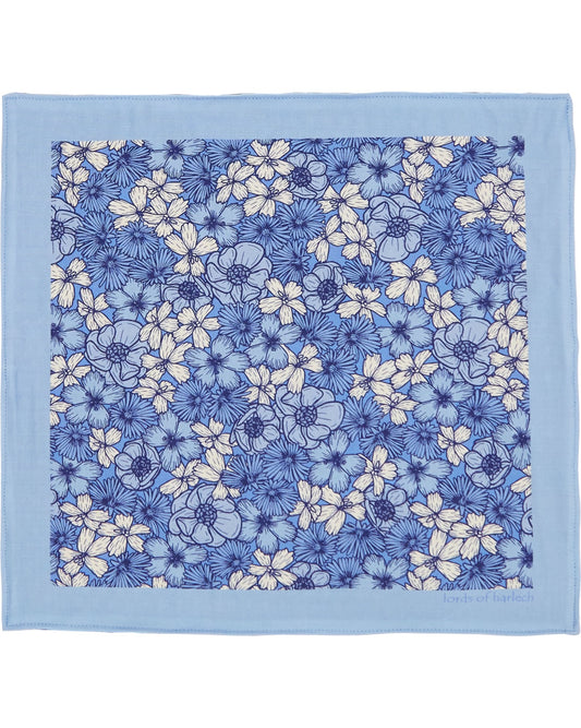 HUDSON DENSE FLORALMERINO HANDKERCHIEF  POCKET SQUARE -  BLUE