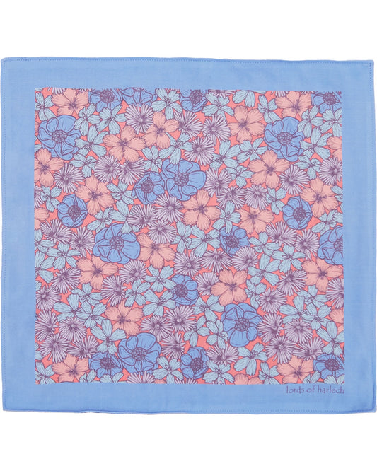 HUDSON DENSE FLORAL MERINO HANDKERCHIEF POCKET SQUARE - PINK