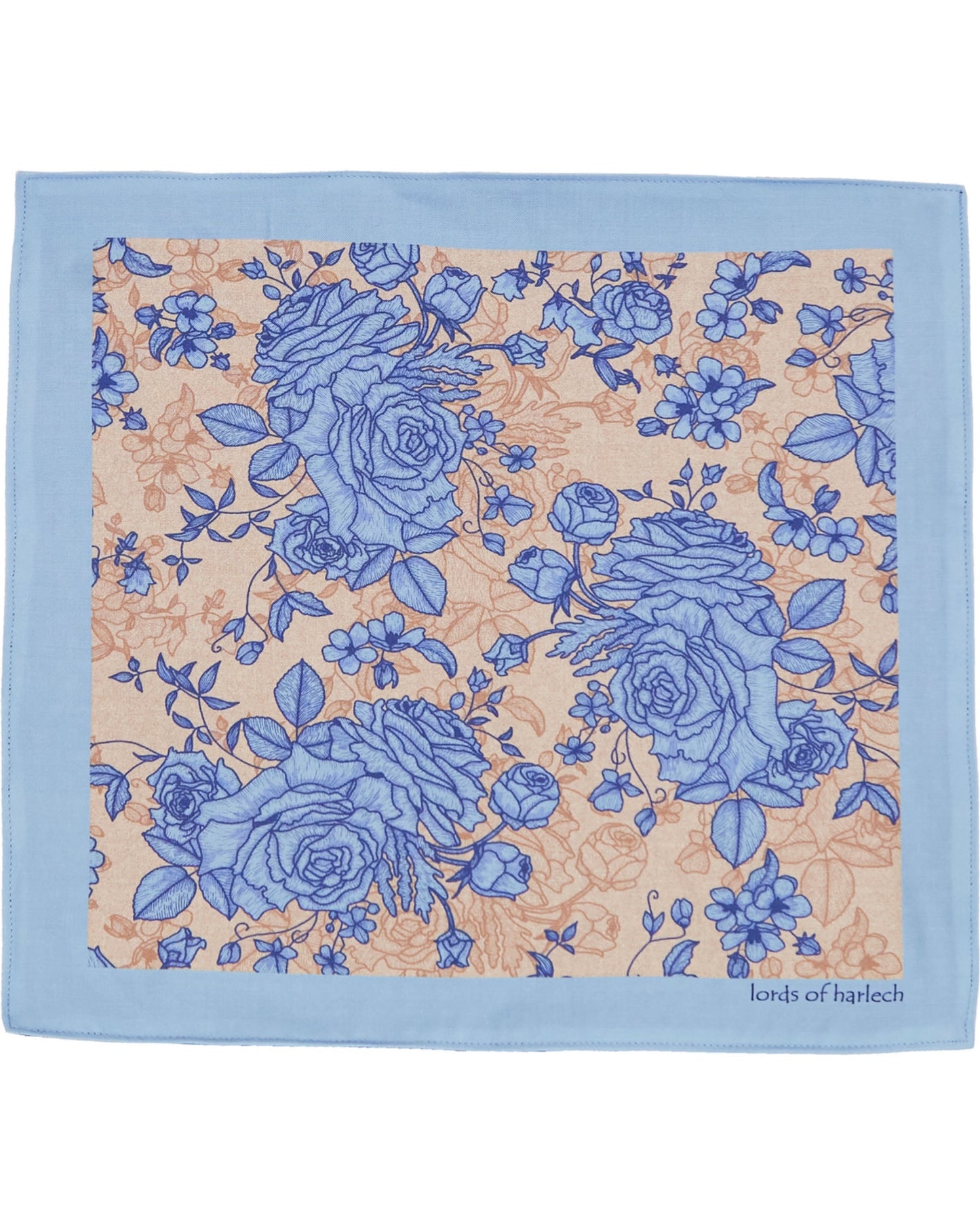 HUDSON ROMA FLORAL MERINO HANDKERCHIEF POCKET SQUARE - SAND