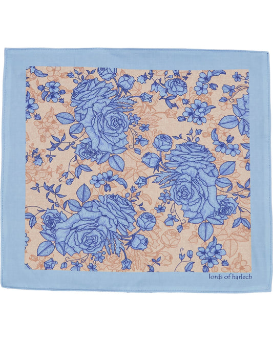 HUDSON ROMA FLORAL MERINO HANDKERCHIEF POCKET SQUARE - SAND