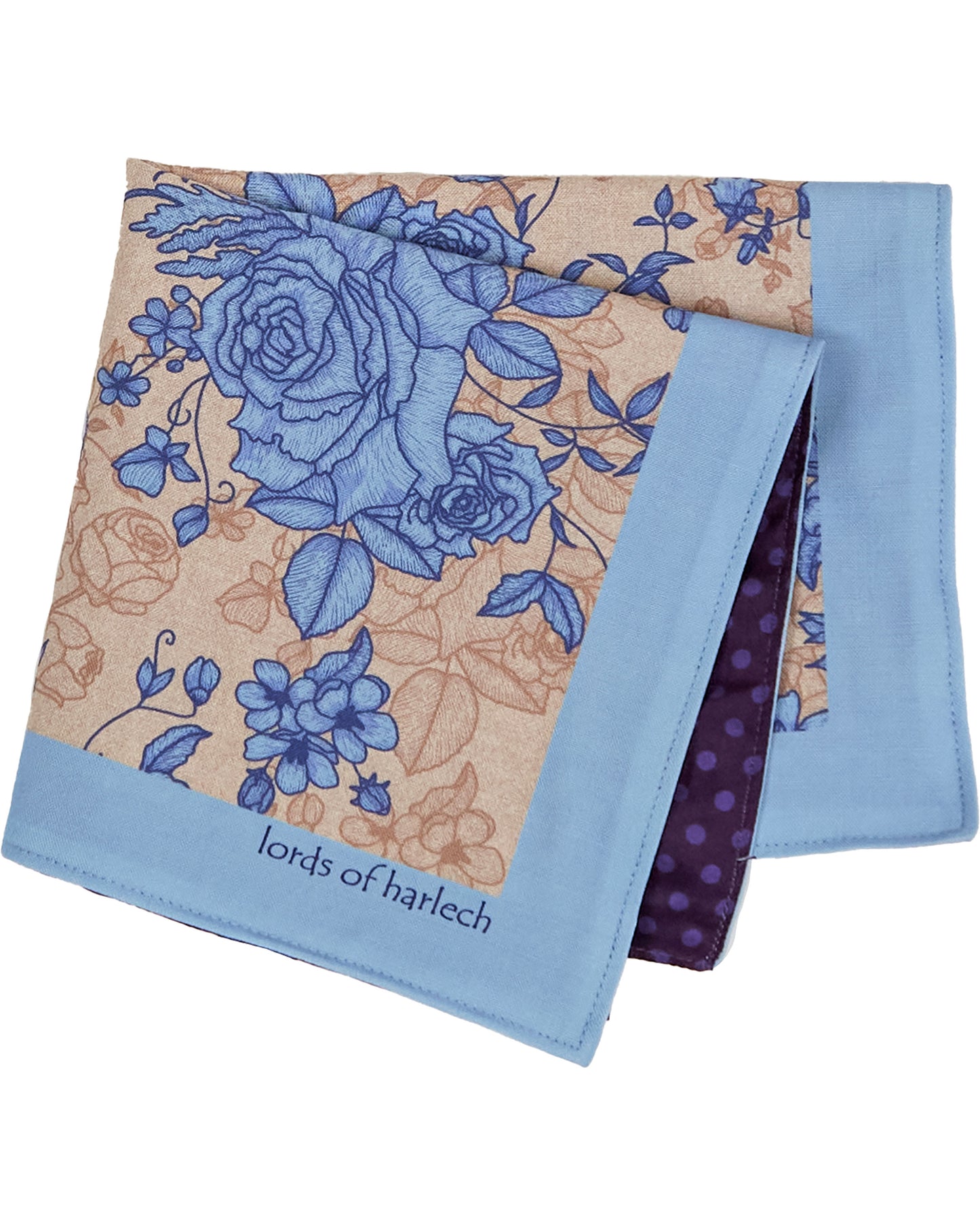 HUDSON ROMA FLORAL MERINO HANDKERCHIEF POCKET SQUARE - SAND