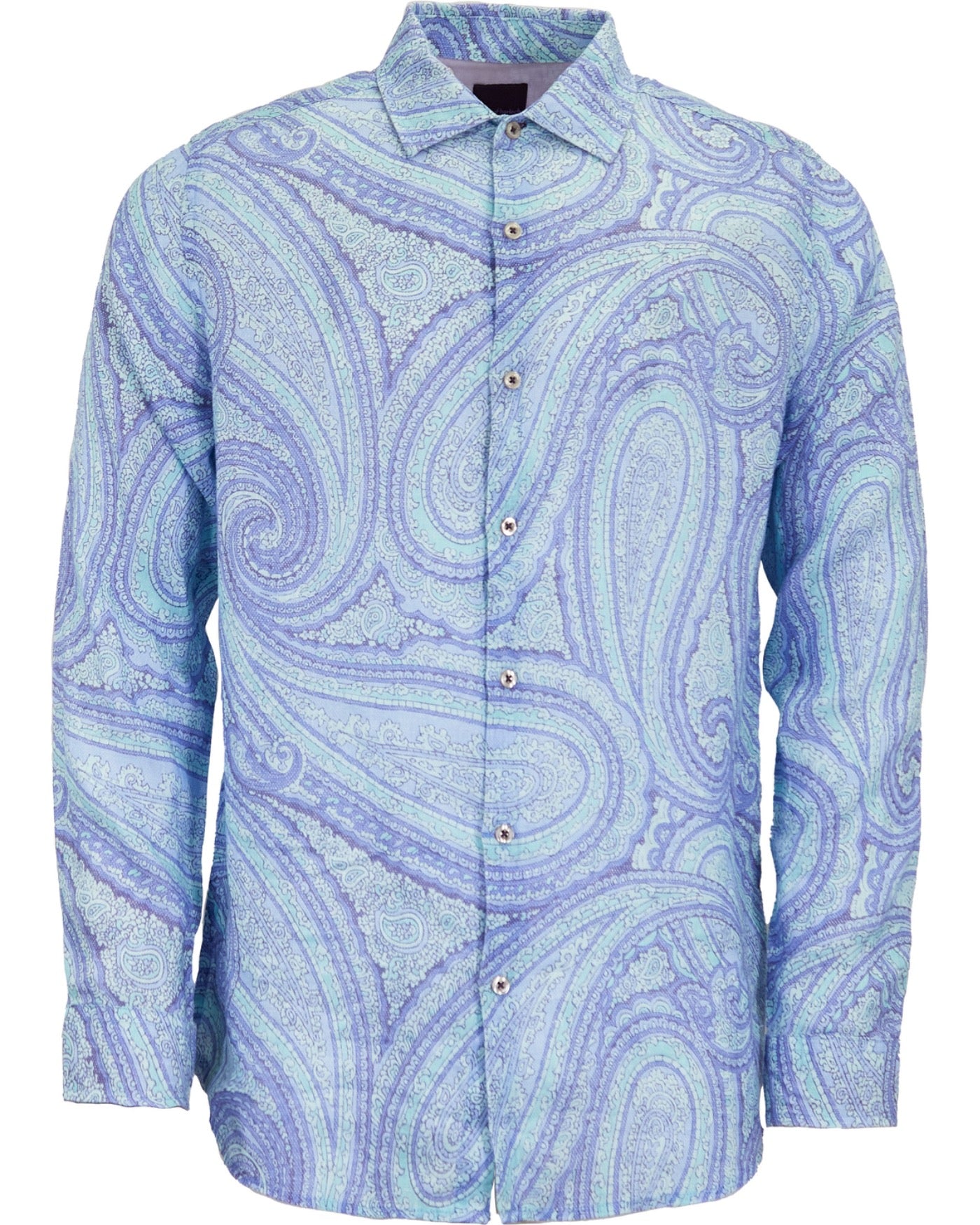 LAURENT WILD PAISLEY OXFORD LINNEN OVERHEMD - BLAUW