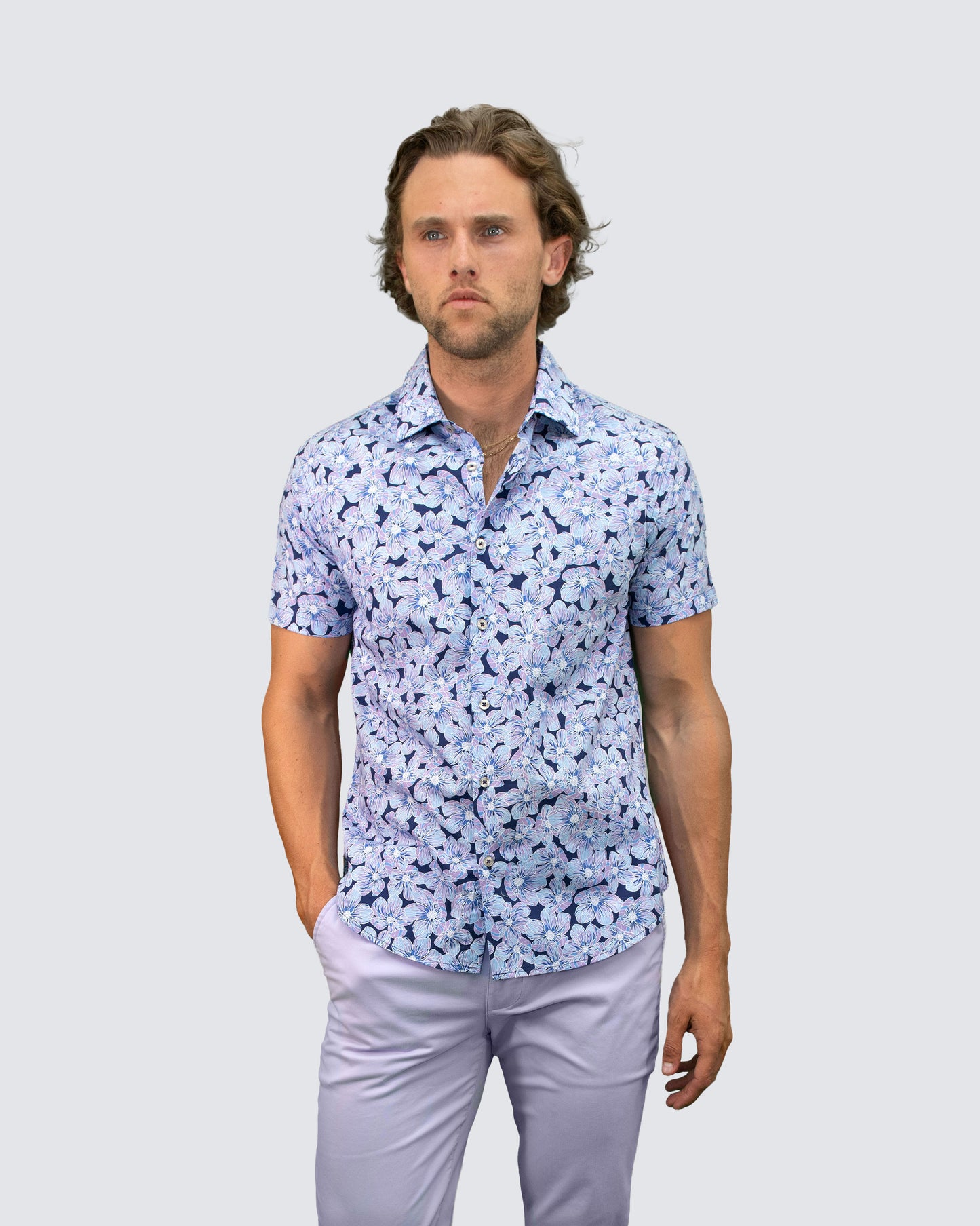 GEORGE ALL OVER FLOWERS SHIRT - BLAUW