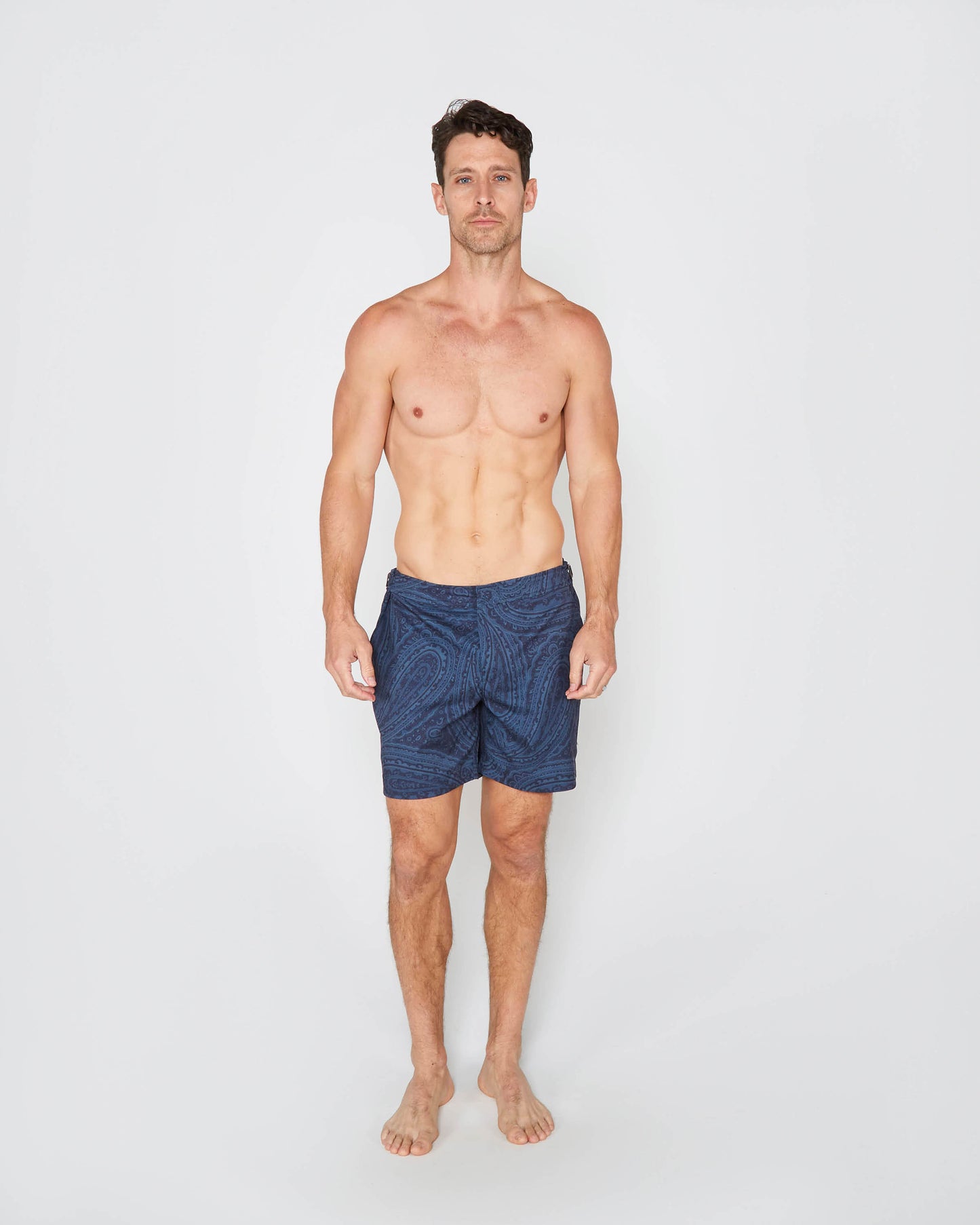 NEPTUNE WILD PAISLEY OXFORD TAILORED SWIM SHORT - NAVY