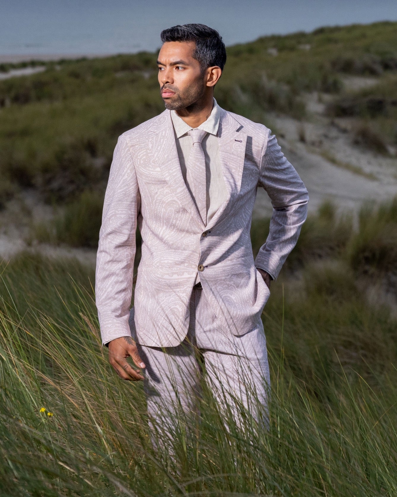 PAXTON WILD PAISLEY OXFORD TAILORED WOOL PANT - IVORY
