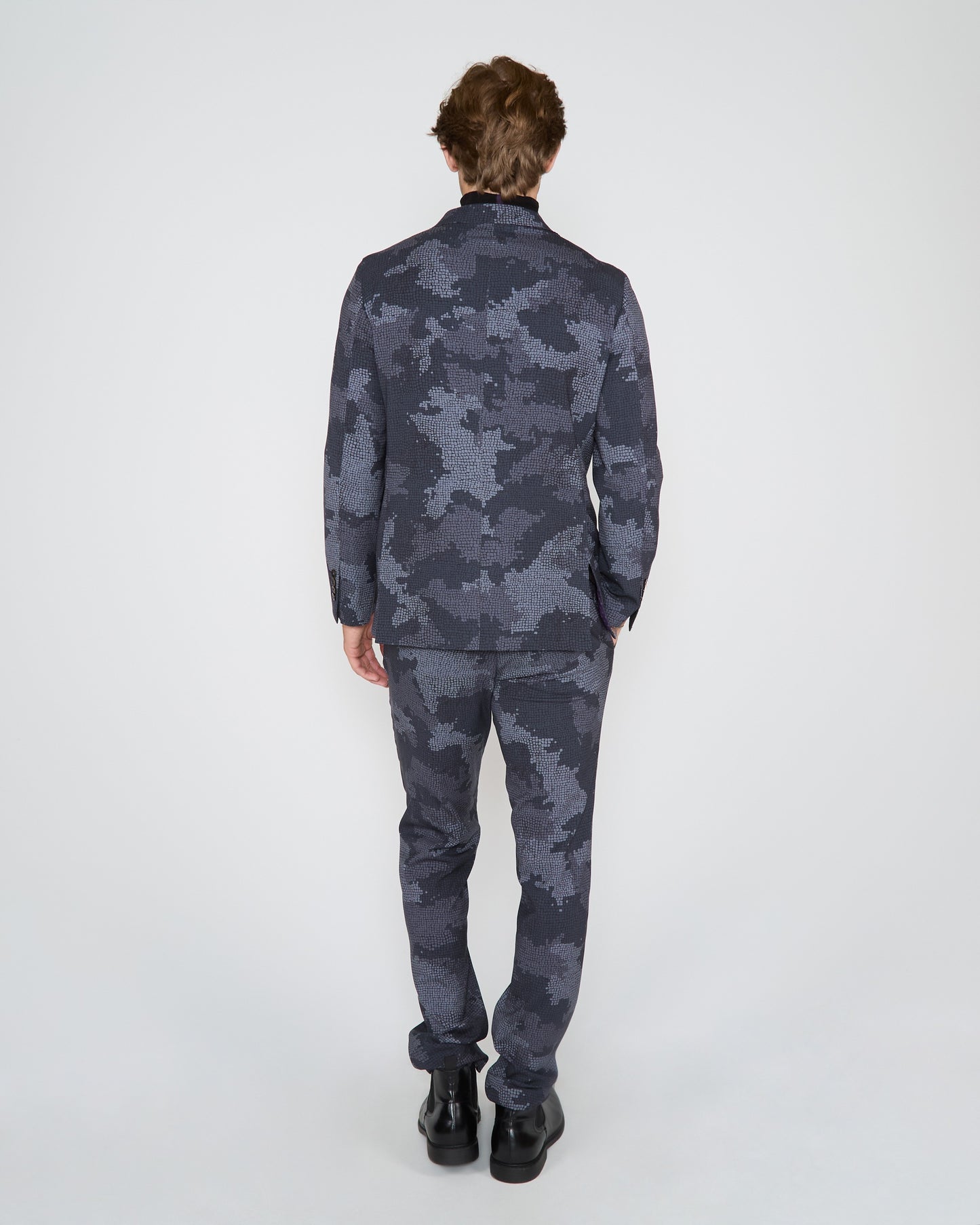 JUDD FULLY LINED CAMO MOSAIC TAILORED WOOL BLAZER - COAL