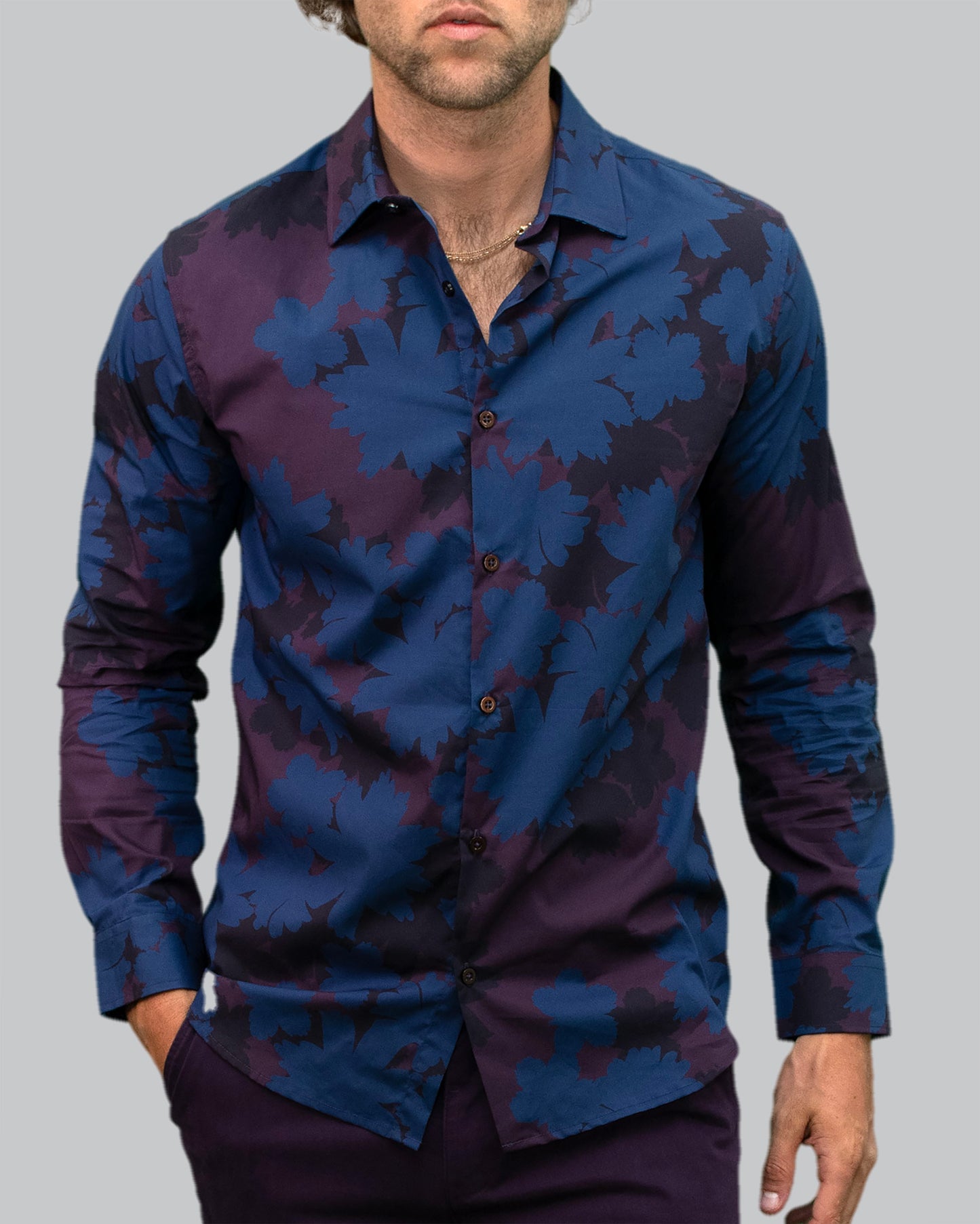 NORMAN SALERNO FLORAL SHIRT - PLUM