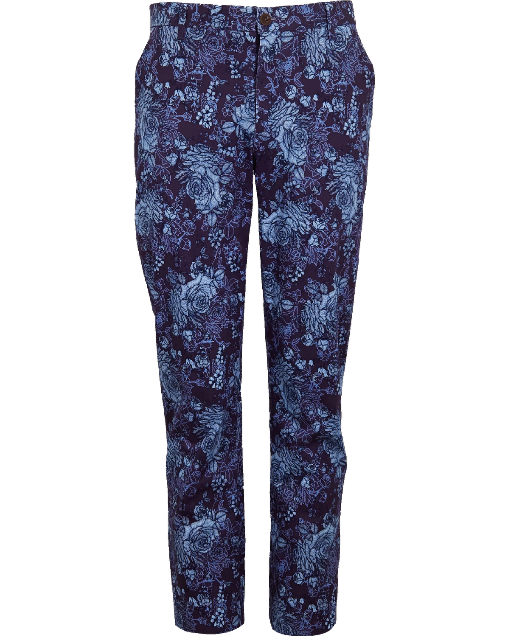 CASPIAN ROMA FLORAL STRETCH COTTON CHINO PANT - PLUM