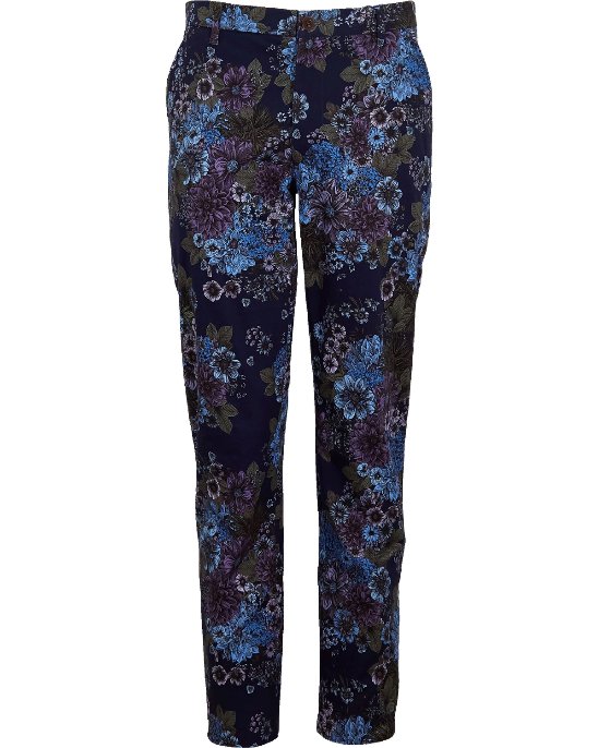 CASPIAN MARCO FLORAL STRETCH COTTON CHINO PANT - NAVY