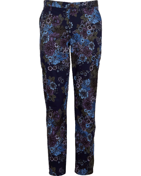 CASPIAN MARCO FLORAL STRETCH COTTON CHINO PANT - NAVY