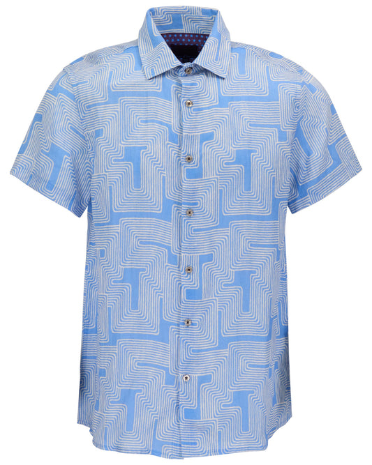 LANDON INTER TWINE BLUE MENS LINEN SHIRT