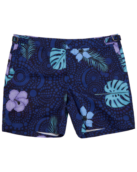 POOL TROPICAL FANTASY NAVY MENS TAILORED SWIM SHORT
