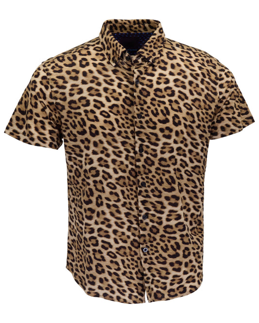 TOBIAS LEOPARD BROWN MENS MERINO WOOL SHIRT