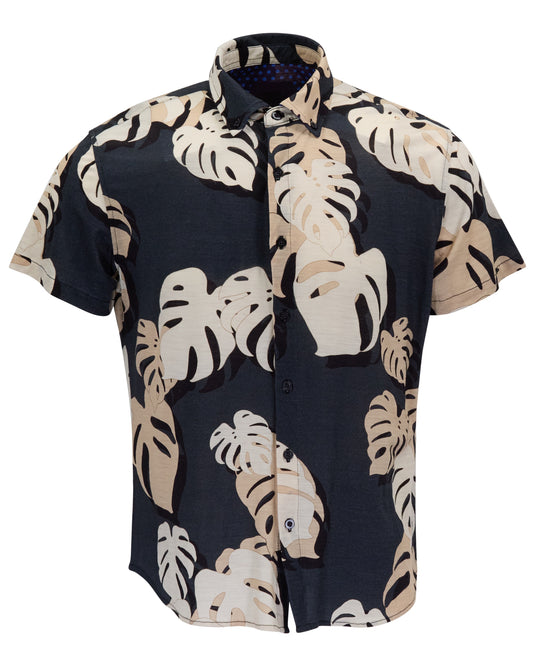 TOBIAS MONSTERA FLORAL SMOKE MENS MERINO WOOL SHIRT