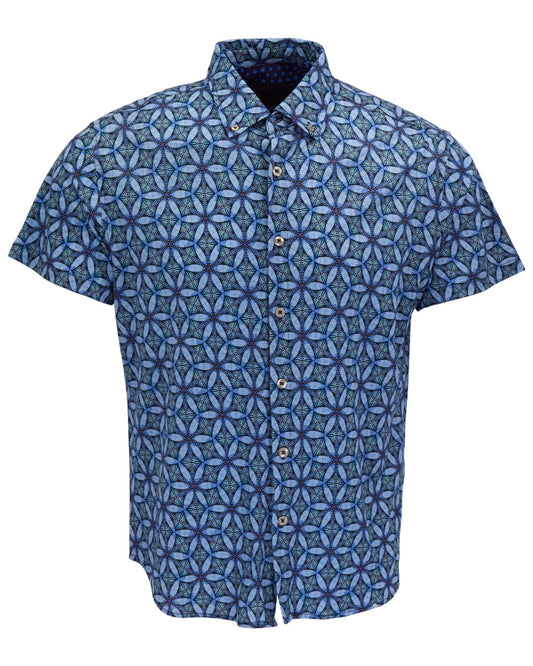 TOBIAS TRIBAL BLUE MENS MERINO WOOL SHIRT