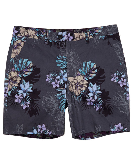JOHN EXOTIC FLORAL BLACK MENS FLAT FRONT SHORT
