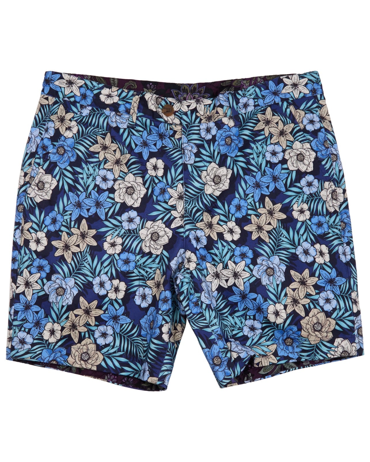 JOHN TROPICAL MIX NAVY MENS FLAT FRONT SHORT