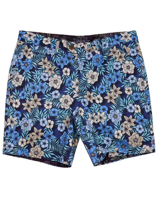 JOHN TROPICAL MIX NAVY MENS FLAT FRONT SHORT