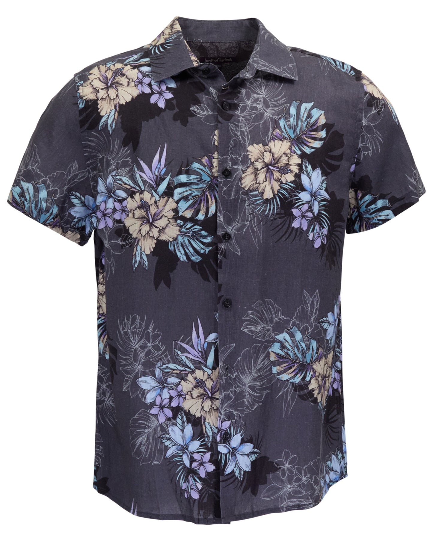 LOIC EXOTIC FLORAL BLACK MENS LINEN PRINTED SHIRT