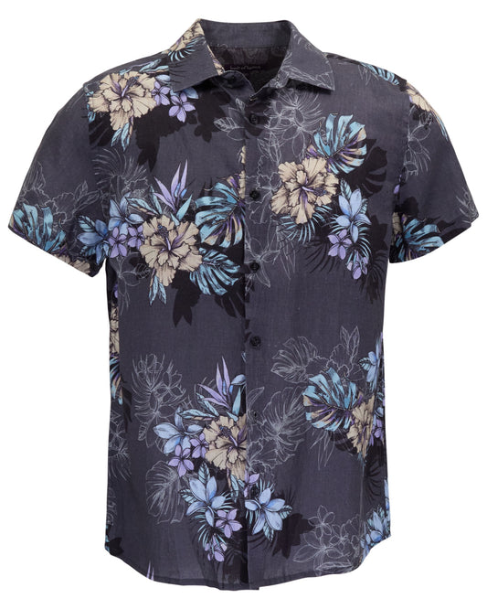 LOIC EXOTIC FLORAL BLACK MENS LINEN PRINTED SHIRT