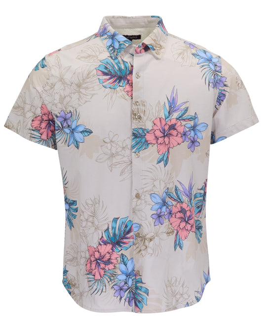 TODD EXOTIC FLORAL NEUTRAL MENS KNIT SHIRT