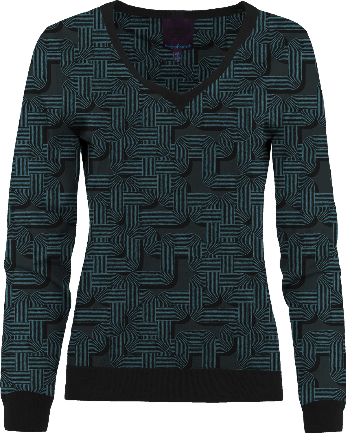 SASHA BLONS GEO BLACK WOMEN'S MERINO SILK CASHMERE V-NECK SWEATER