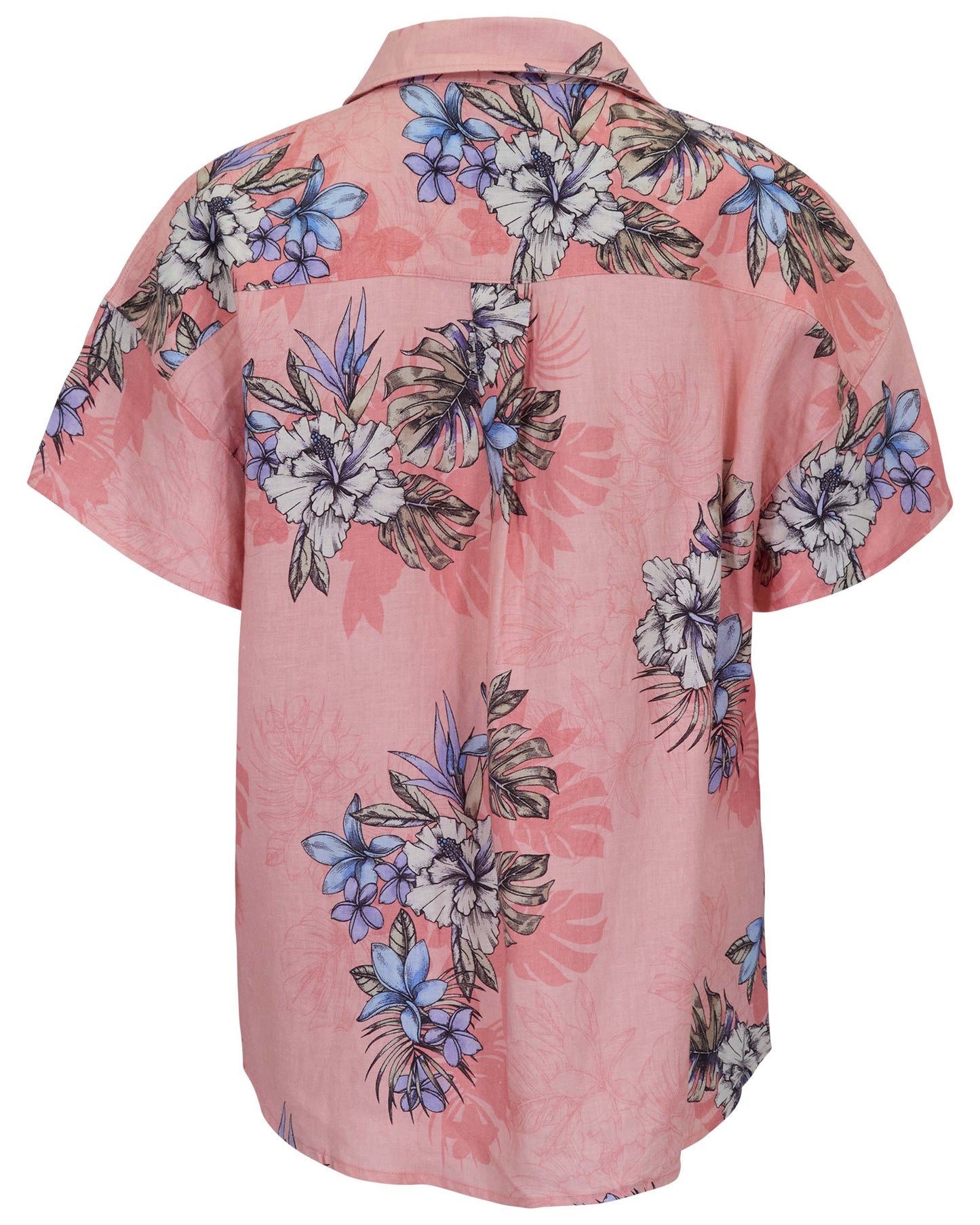 LARA EXOTIC FLORAL CORAL WOMENS RELAXED LINEN SHIRT