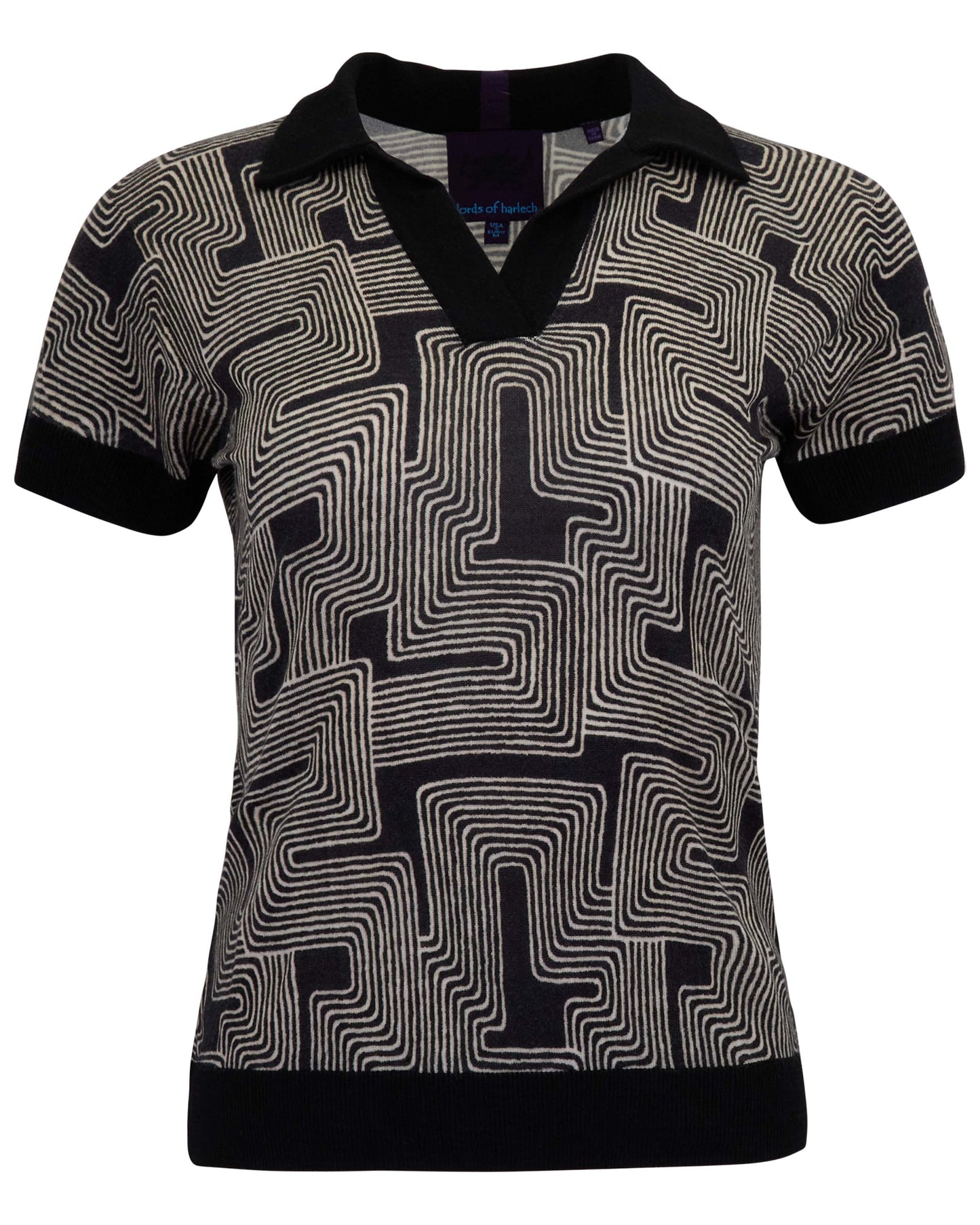 JESSICA INTER TWINE BLACK WOMENS MERINO SILK CASHMERE POLO