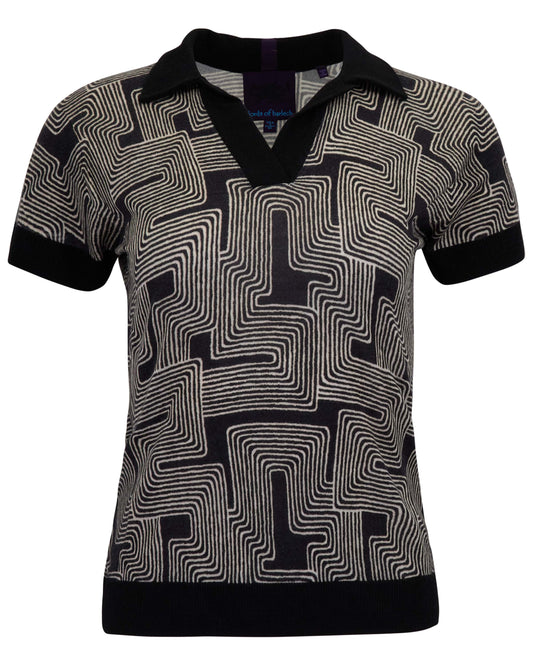 JESSICA INTER TWINE BLACK WOMENS MERINO SILK CASHMERE POLO