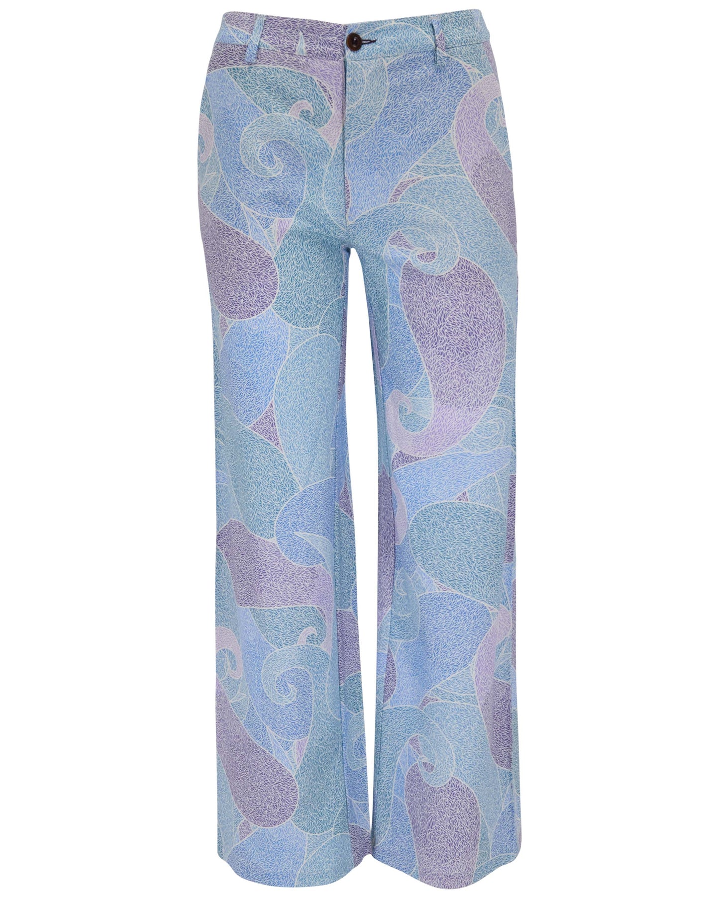 PHEOBE GRAIN PAISLEY TEAL WOMENS WOOL WIDE-LEG PANT