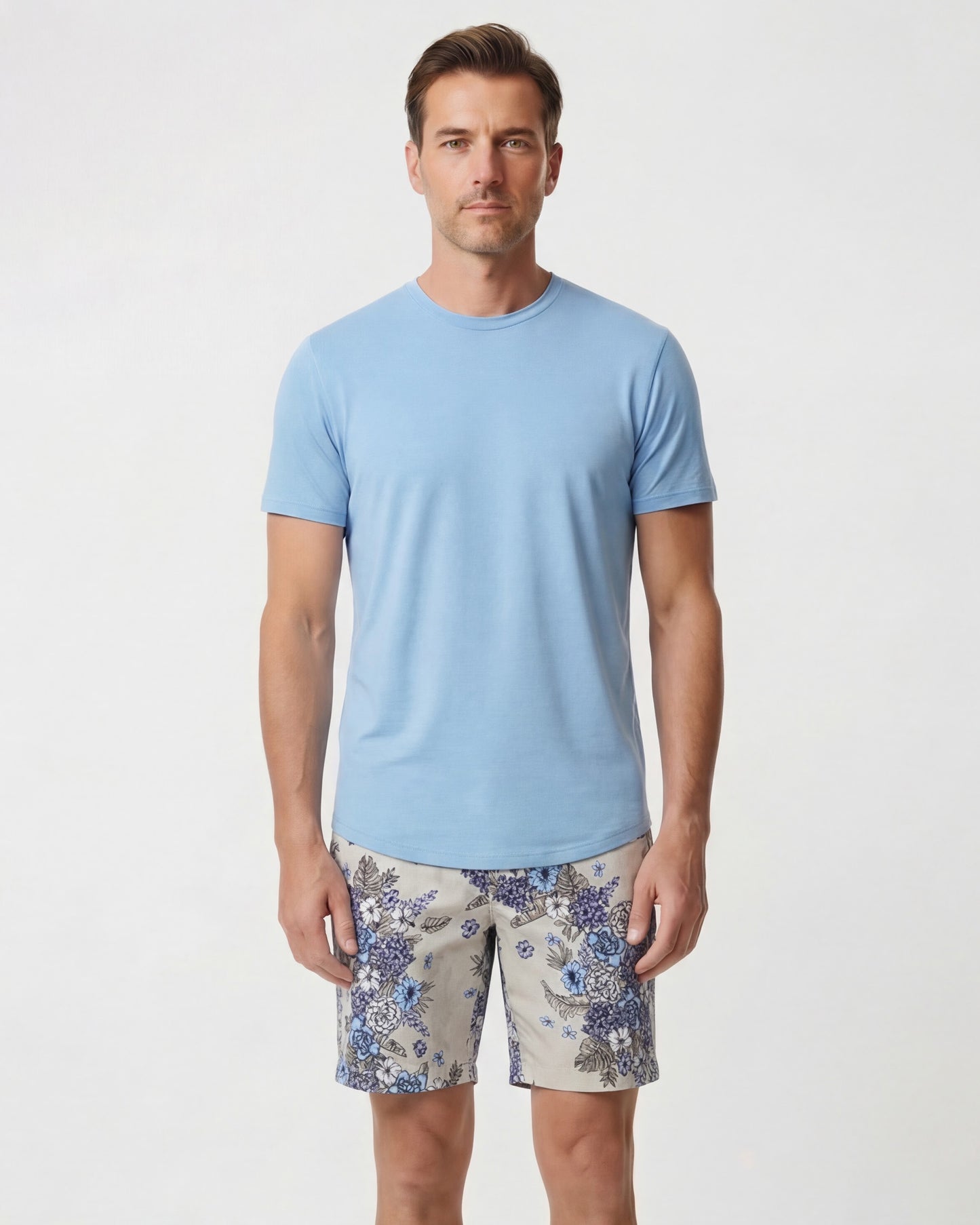 CLYDE CLUMPED FLORAL NATURAL MENS FLAT FRONT SHORT