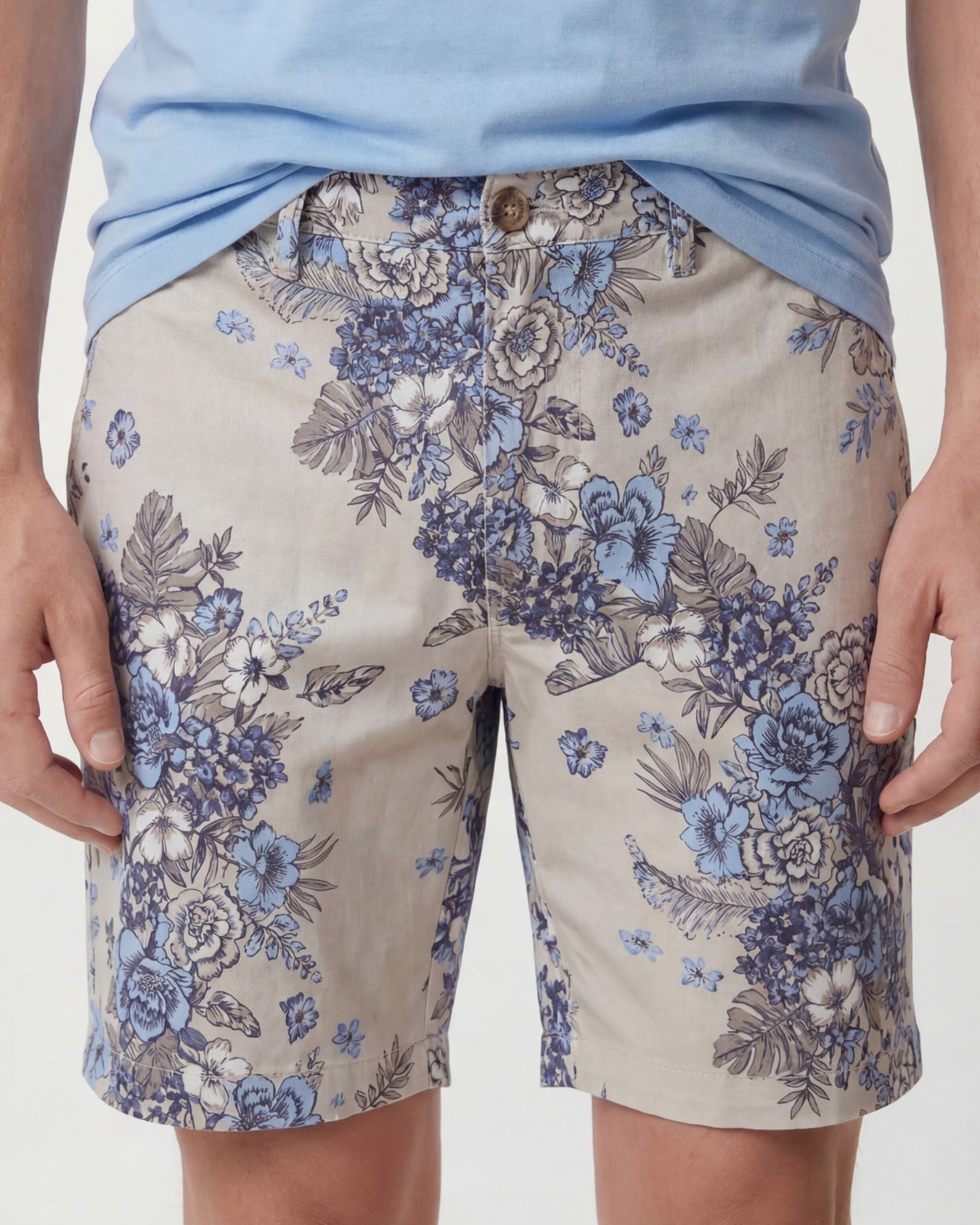 CLYDE CLUMPED FLORAL NATURAL MENS FLAT FRONT SHORT