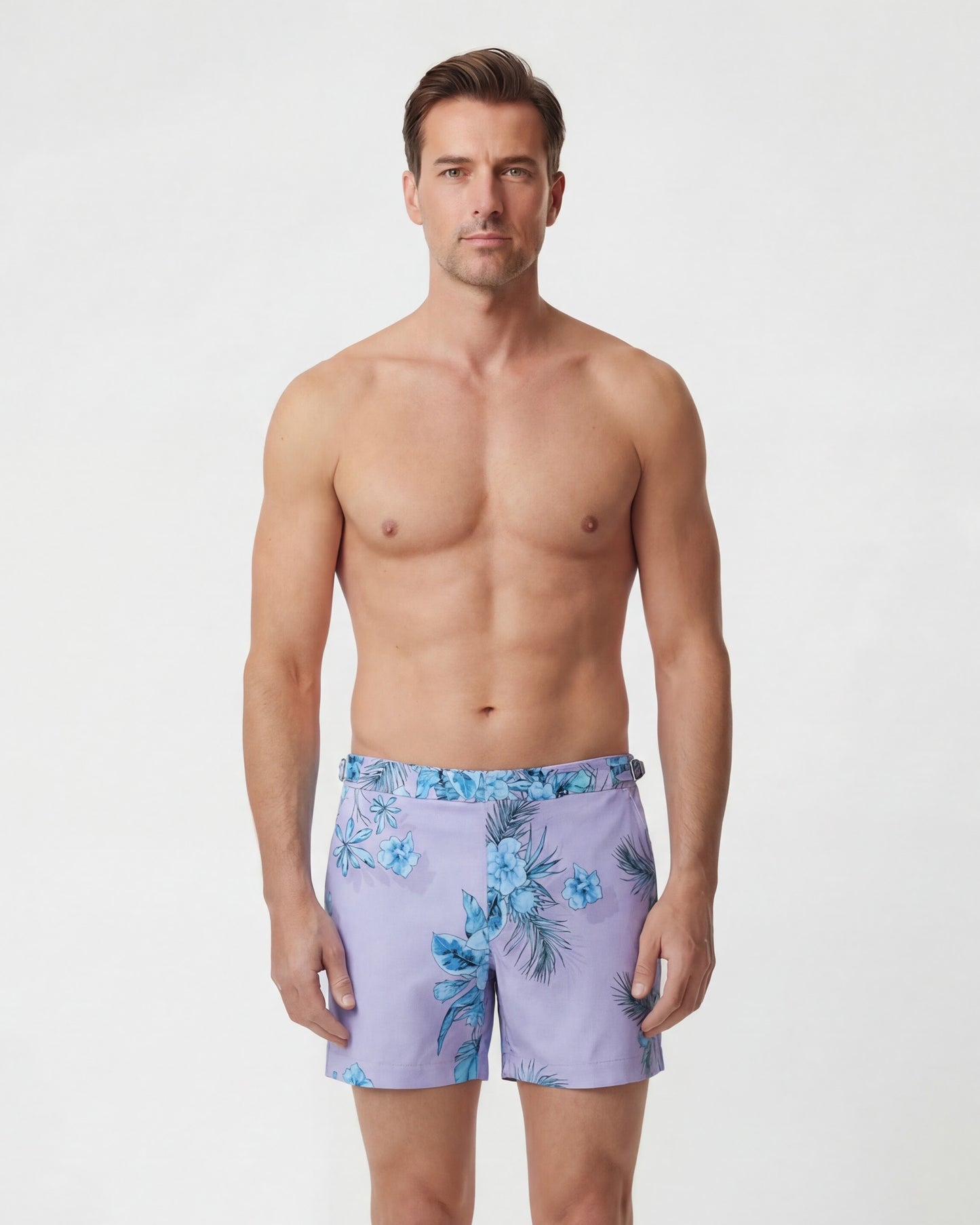 NEPTUNE MALI FLORAL LAVENDER MENS TAILORED SWIM SHORT