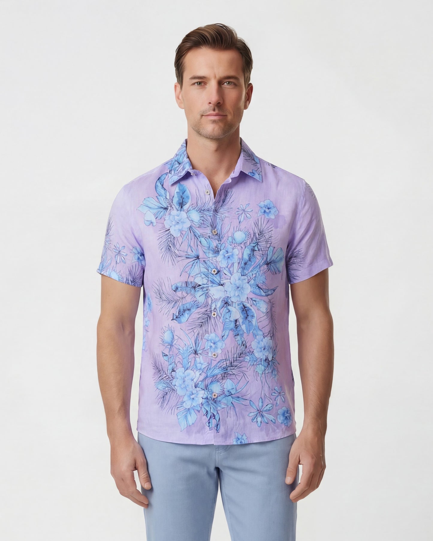 SERGIO MALI FLORAL LAVENDER MENS LINEN PRINTED SHIRT