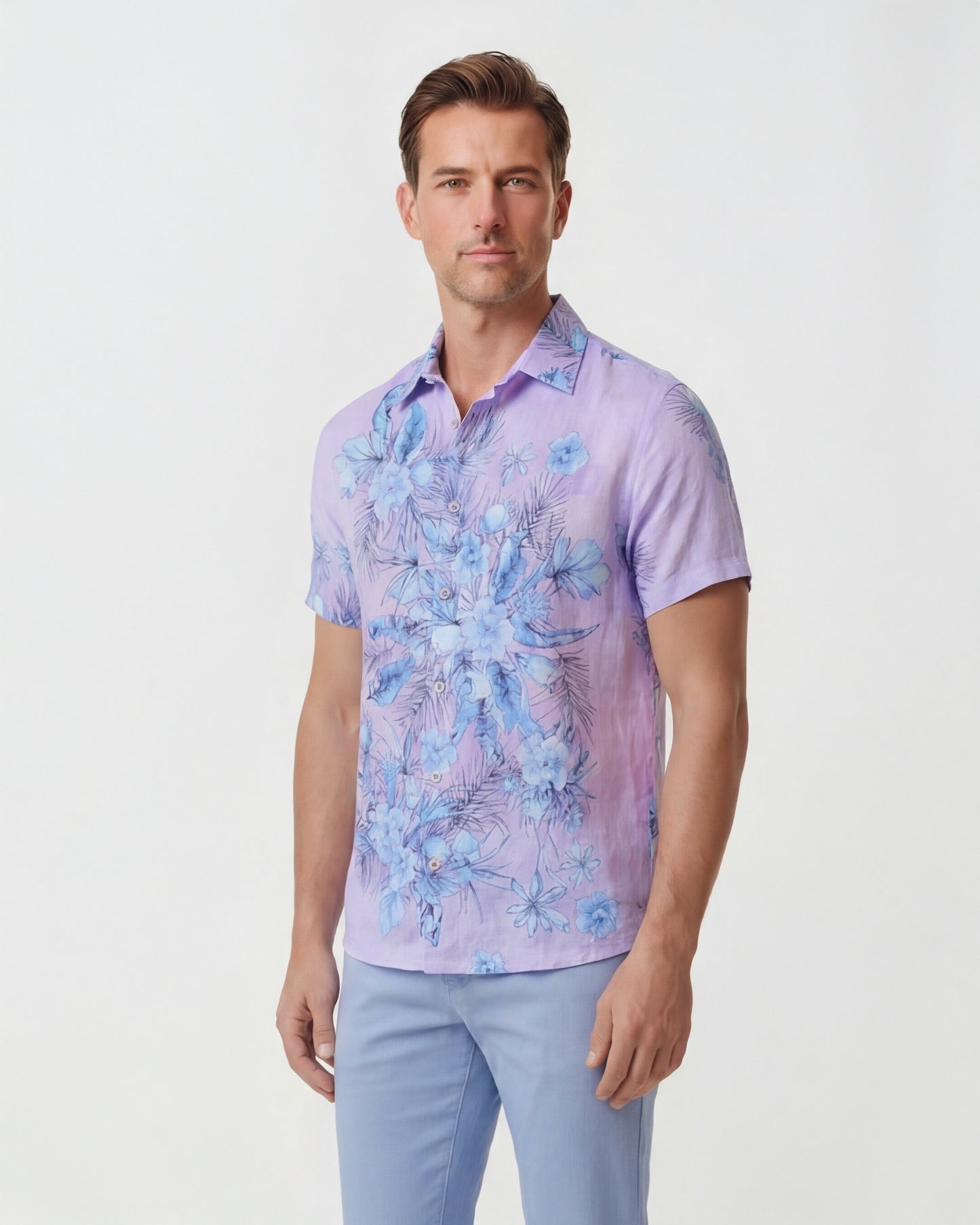 SERGIO MALI FLORAL LAVENDER MENS LINEN PRINTED SHIRT