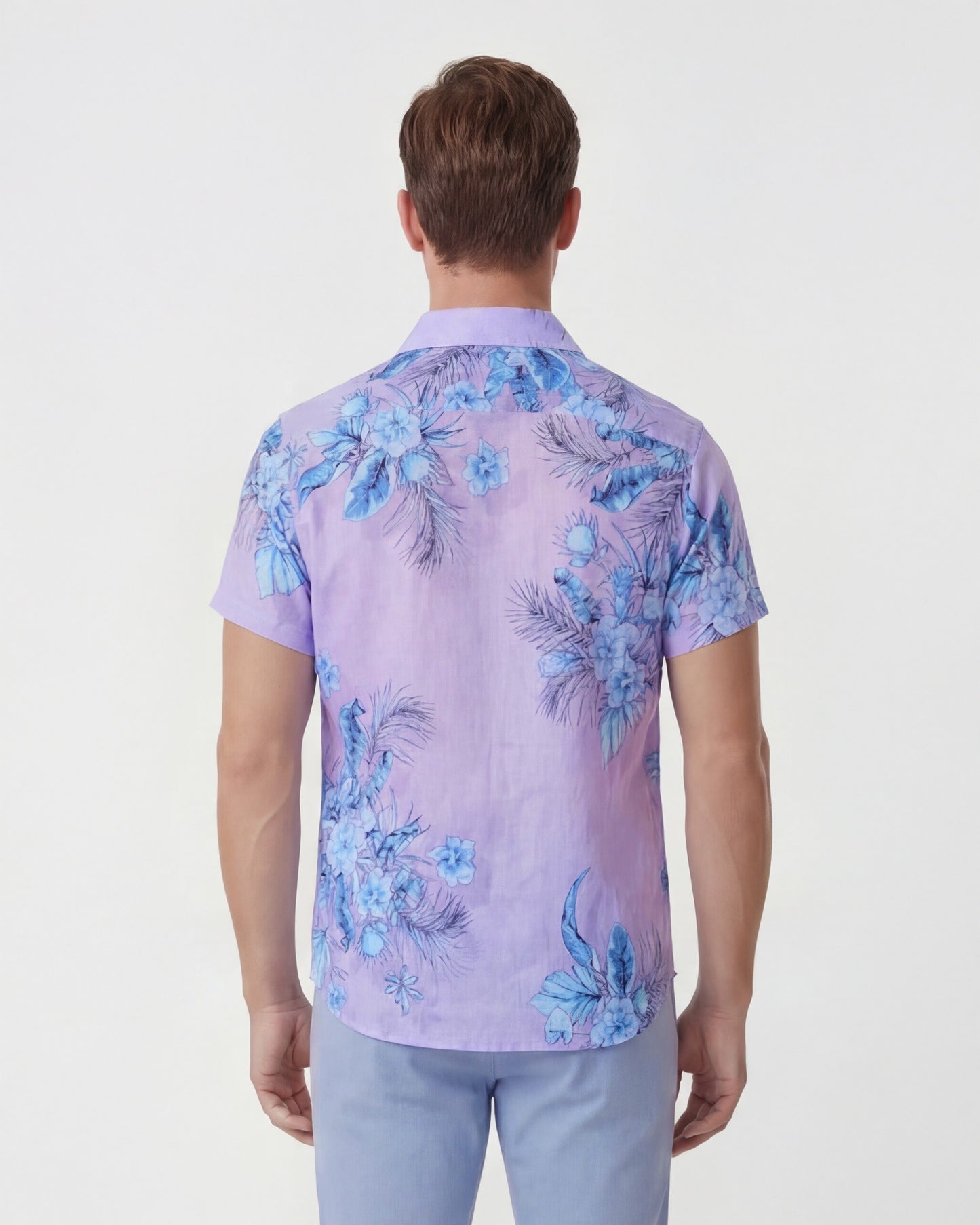 SERGIO MALI FLORAL LAVENDER MENS LINEN PRINTED SHIRT