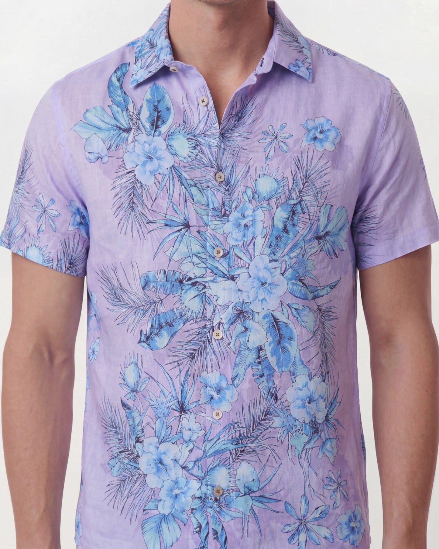 SERGIO MALI FLORAL LAVENDER MENS LINEN PRINTED SHIRT