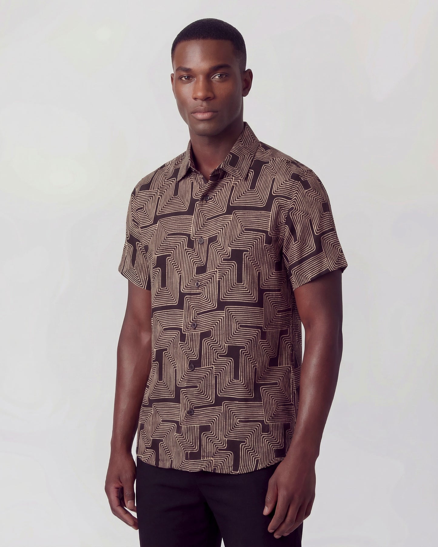 LANDON INTER TWINE BLACK MENS LINEN SHIRT