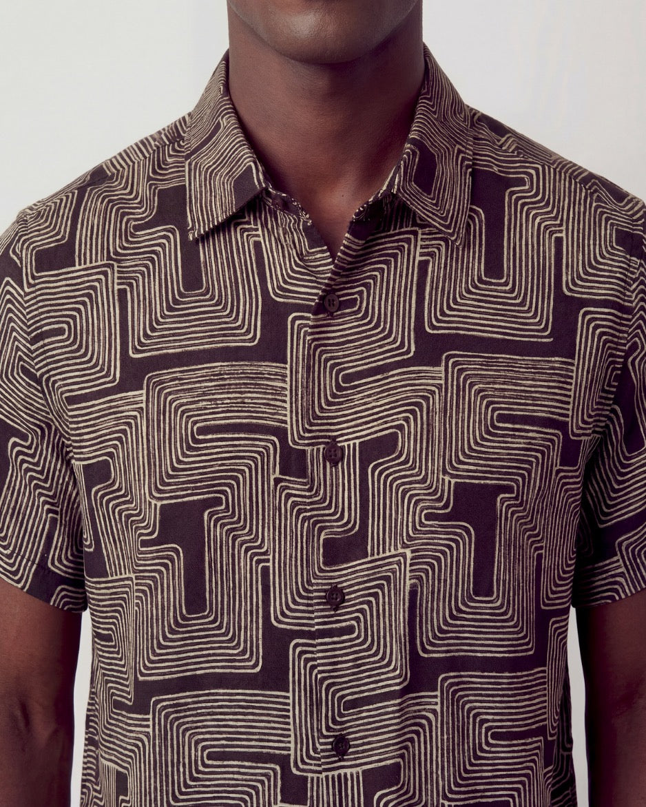 LANDON INTER TWINE BLACK MENS LINEN SHIRT