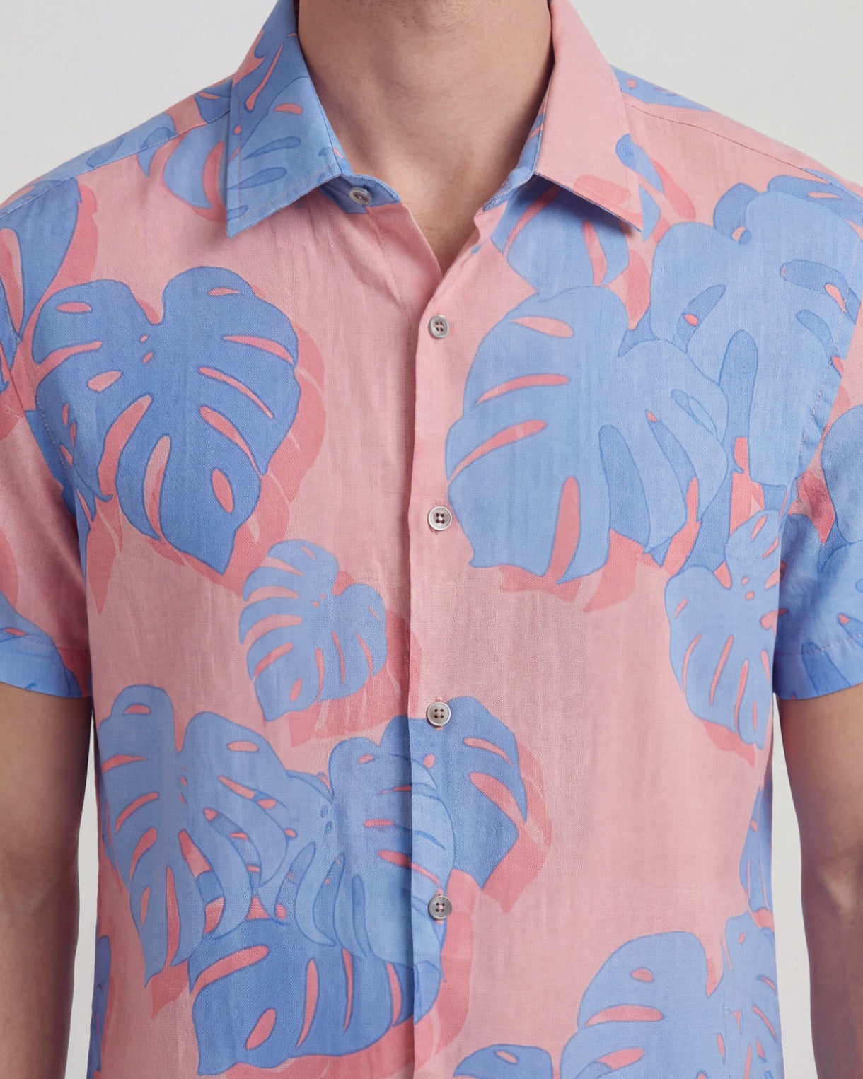 LANDON MONSTERA FLORAL CORAL MENS LINEN SHIRT