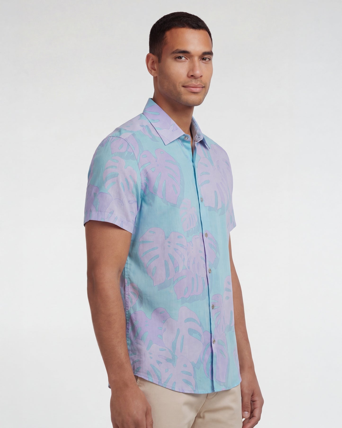 LANDON MONSTERA FLORAL TEAL MENS LINEN SHIRT