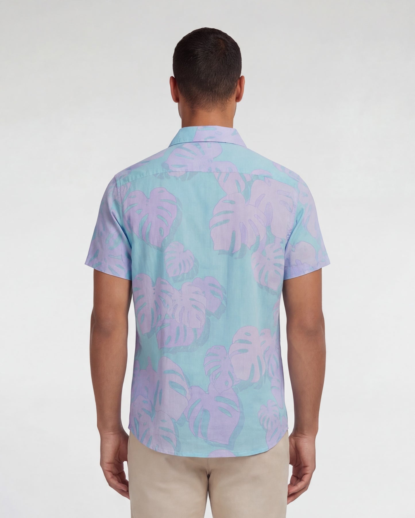 LANDON MONSTERA FLORAL TEAL MENS LINEN SHIRT