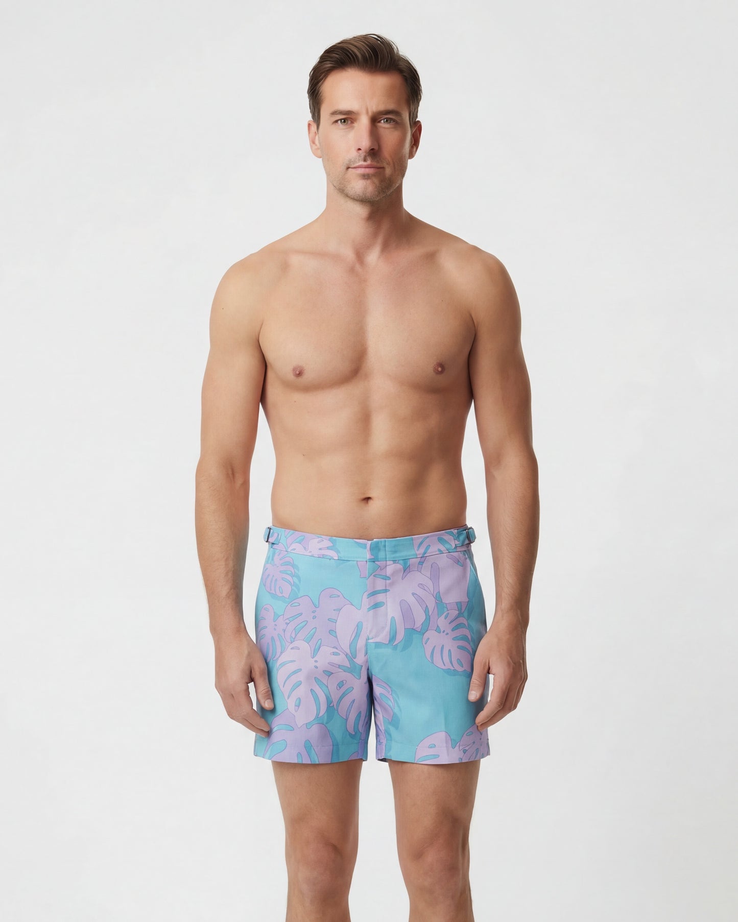 POOL MONSTERA FLORAL TEAL MENS TAILORED SWIM SHORT