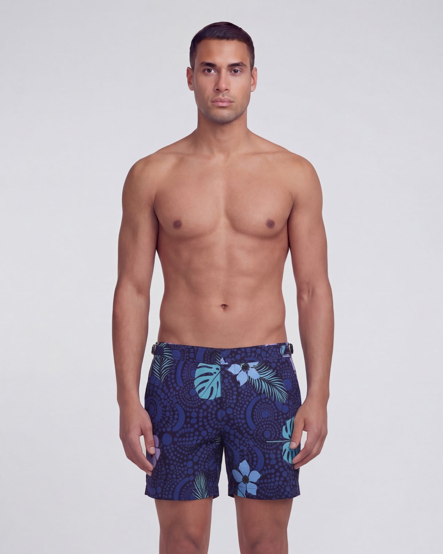 POOL TROPICAL FANTASY NAVY MENS TAILORED SWIM SHORT