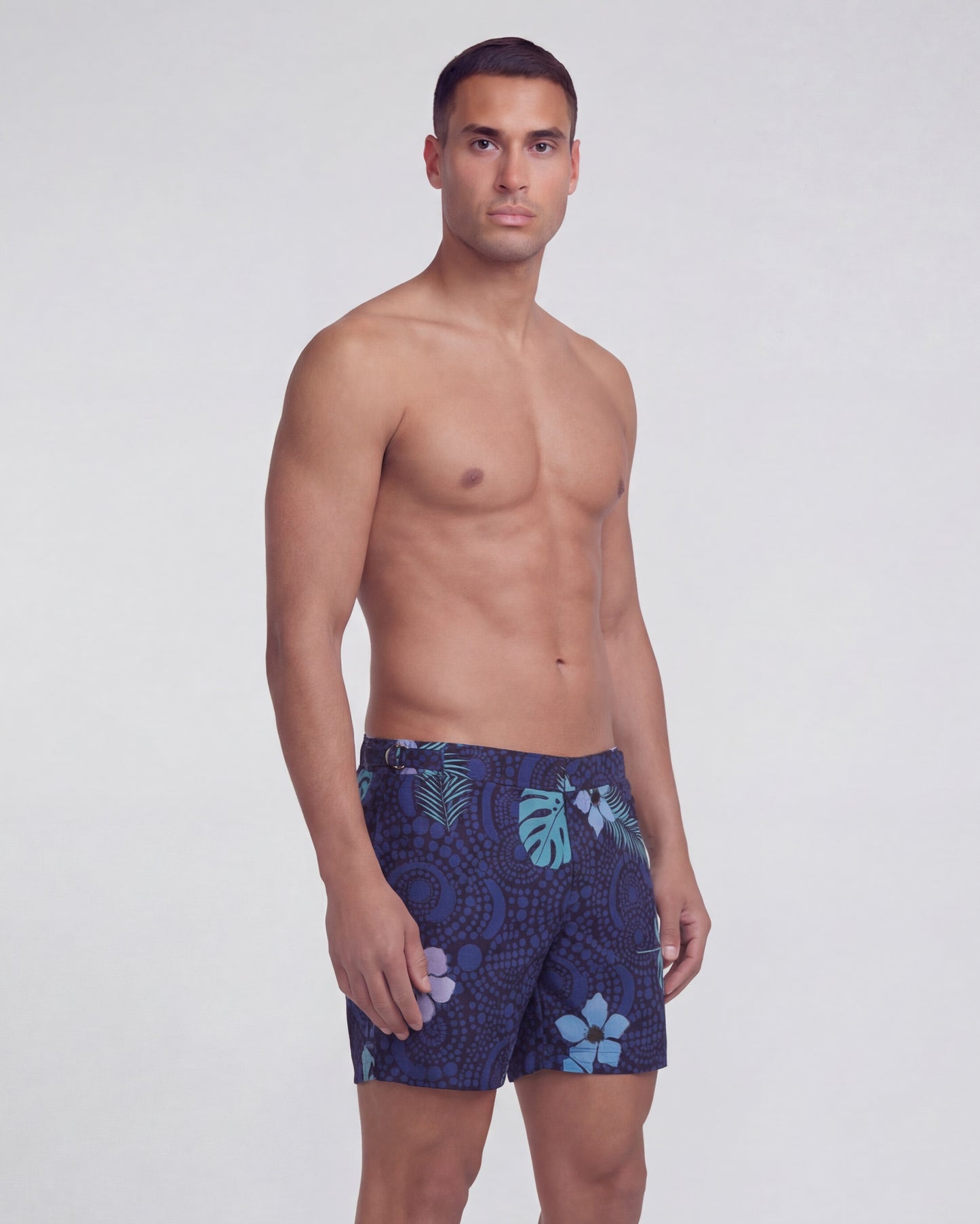 POOL TROPICAL FANTASY NAVY MENS TAILORED SWIM SHORT