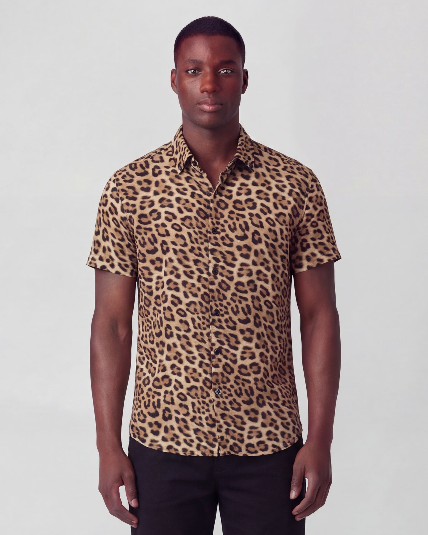 TOBIAS LEOPARD BROWN MENS MERINO WOOL SHIRT